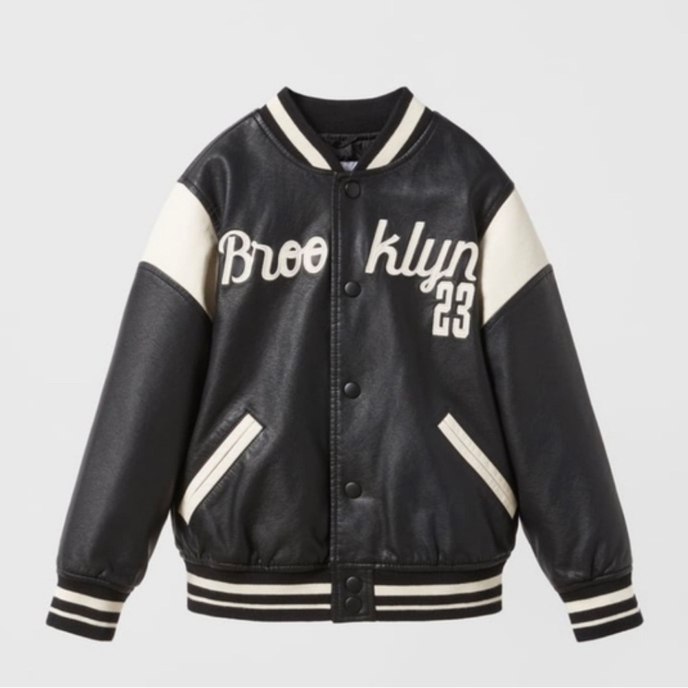 ZARA KIDS FAUX LEATHER BOMBER JACKET SIZE 8